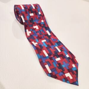 Oscar De La Renta Culture Collection 100% Silk Multicolor Geometric Print Tie